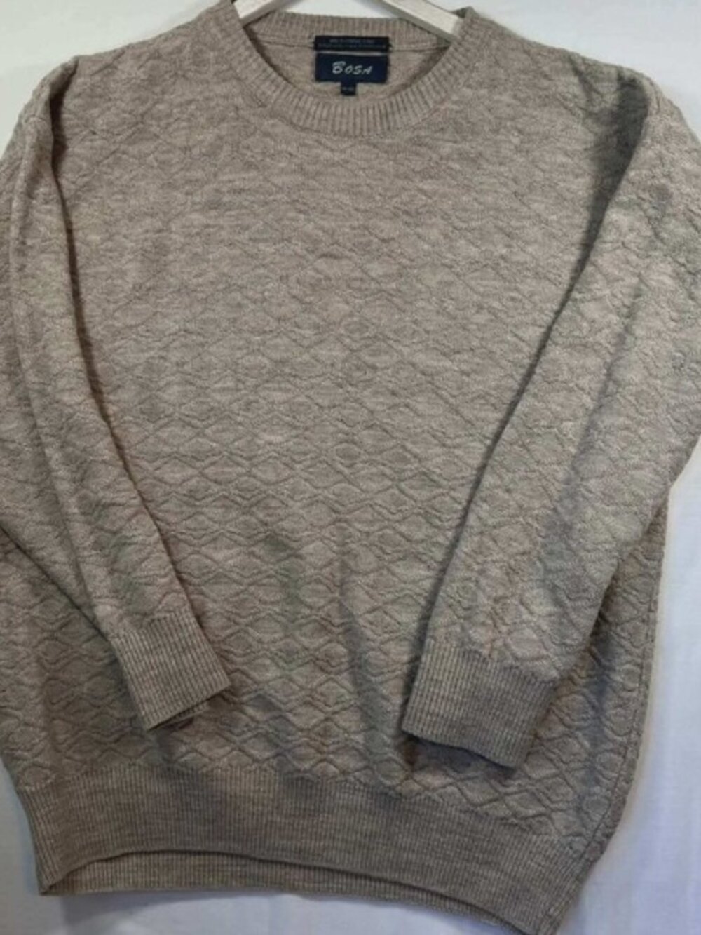 Bosa Mens XL Beige Diamond Textured Knit Crewneck Sweater Made in Italy Oatmeal